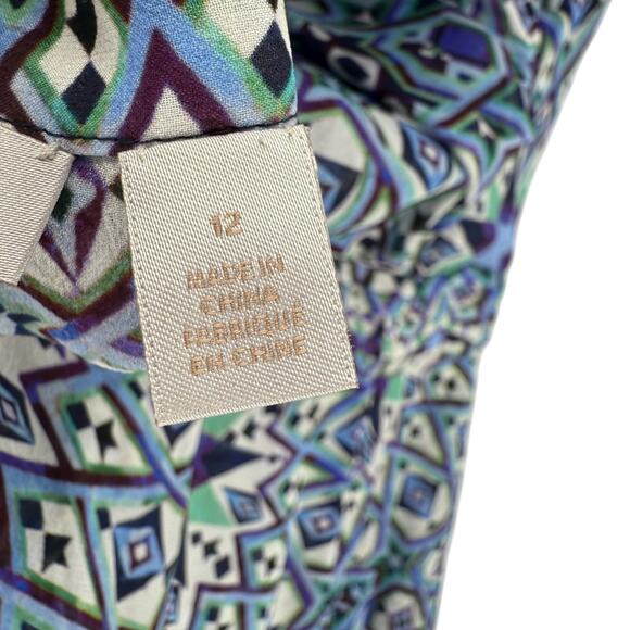 Carolina Issa Nordstrom Signature Dress 12 Blue Maxi Silk V Neck Kaleidoscope - Picture 11 of 12